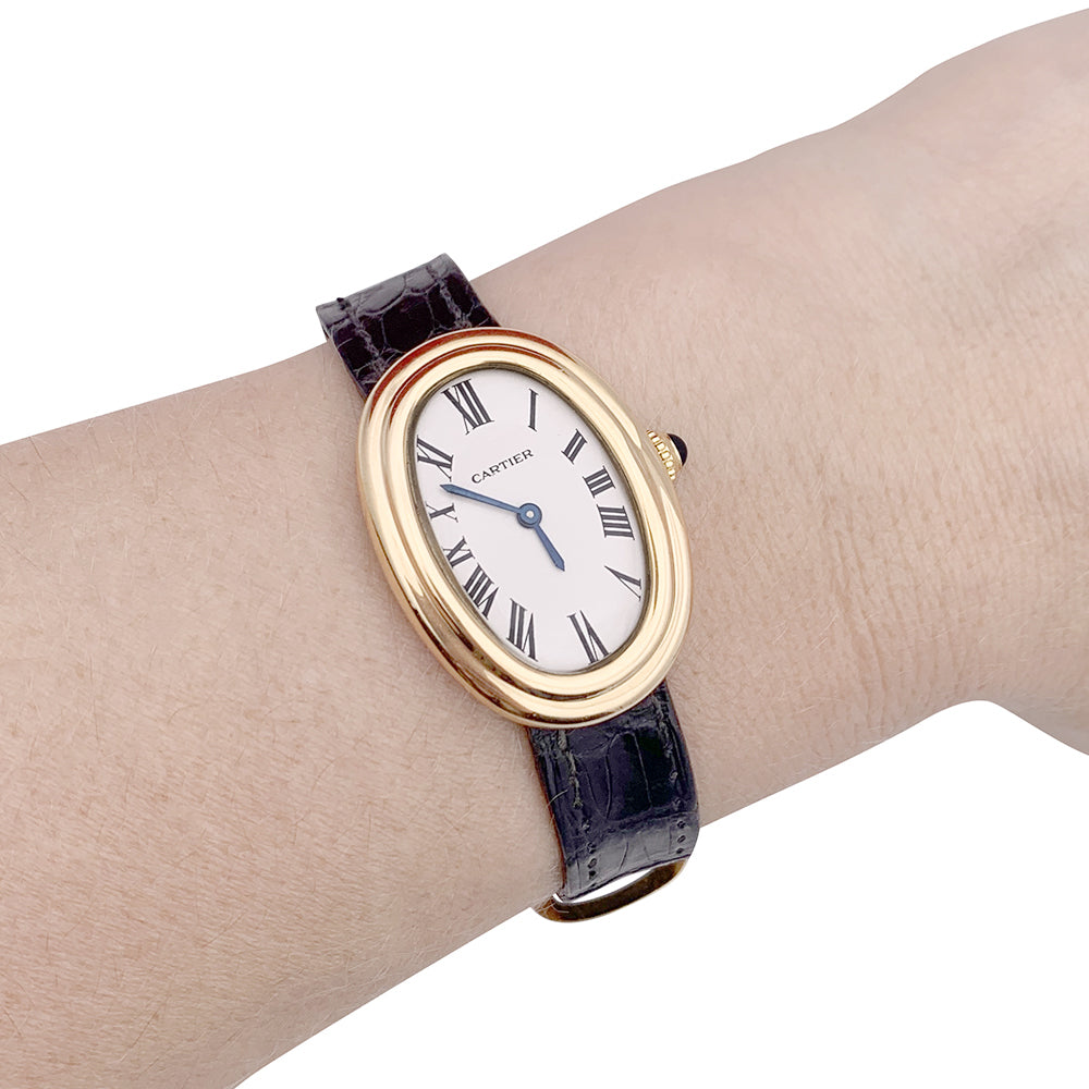 Cartier watch, "Baignoire", yellow gold, leather.