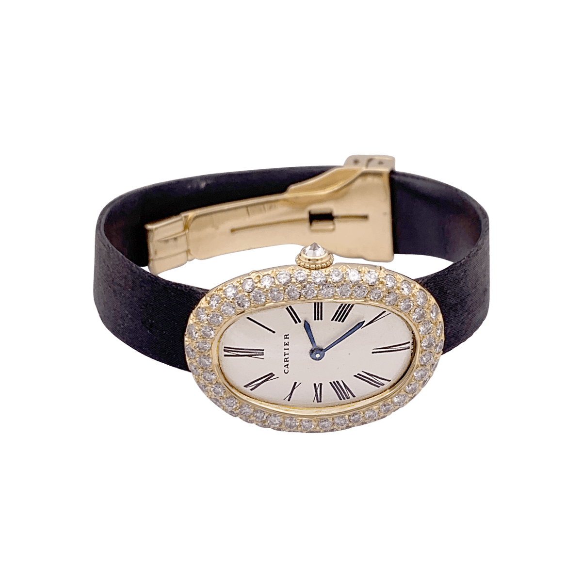 Montre Cartier, "Baignoire", or jaune, diamants Vintage - Maison Eloe