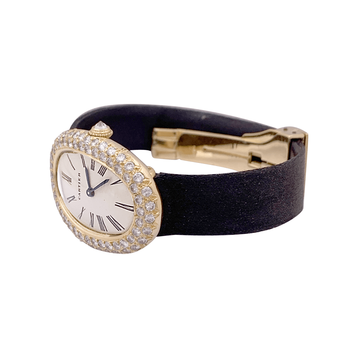 Montre Cartier, "Baignoire", or jaune, diamants Vintage - Maison Eloe