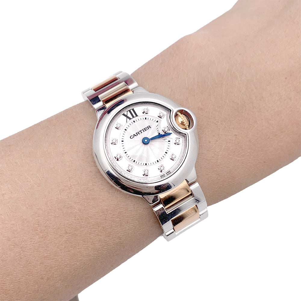 Cartier watch, "Ballon Bleu de Cartier", steel, pink gold, diamonds.