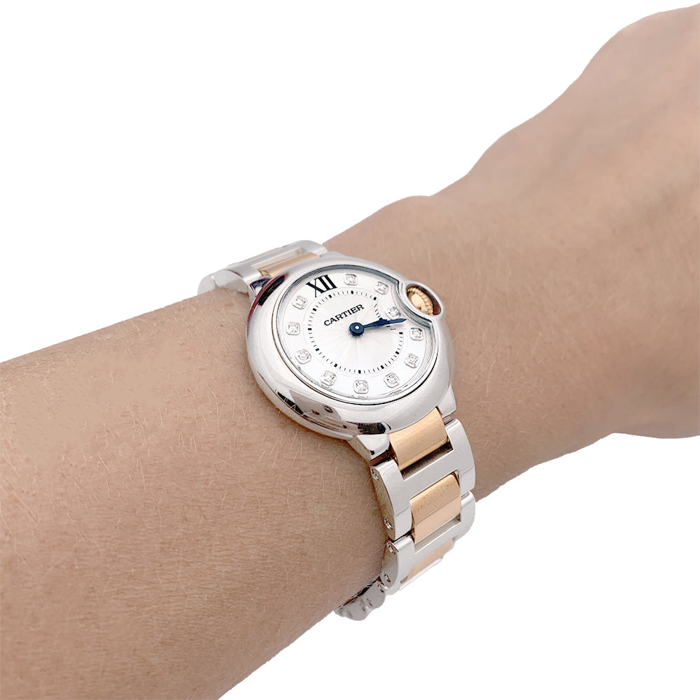Cartier watch, "Ballon Bleu de Cartier", steel, pink gold, diamonds.