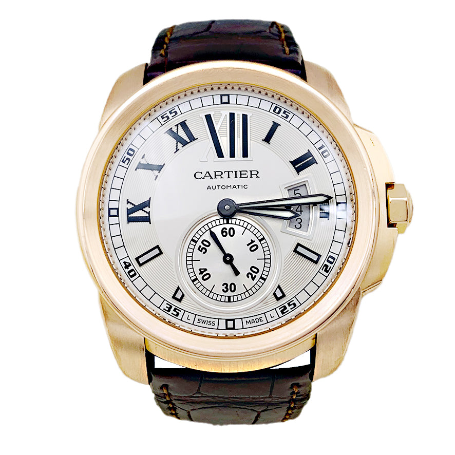 Cartier watch, "Calibre de Cartier", pink gold, leather.