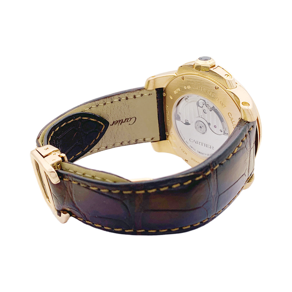Cartier watch, "Calibre de Cartier", pink gold, leather.