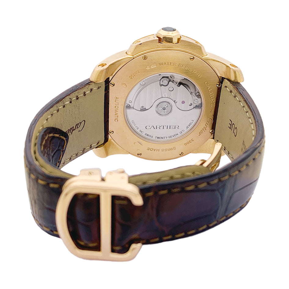 Cartier watch, "Calibre de Cartier", pink gold, leather.