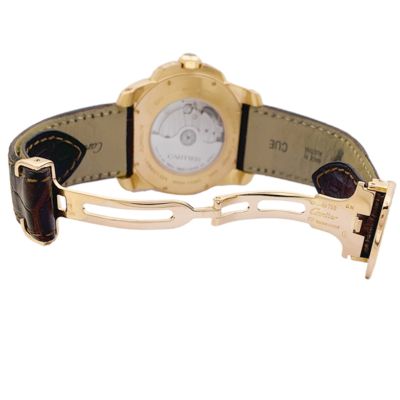 Cartier watch, "Calibre de Cartier", pink gold, leather.