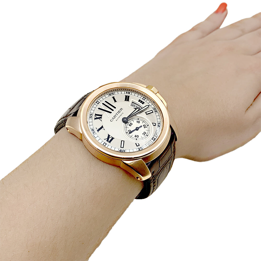 Cartier watch, "Calibre de Cartier", pink gold, leather.