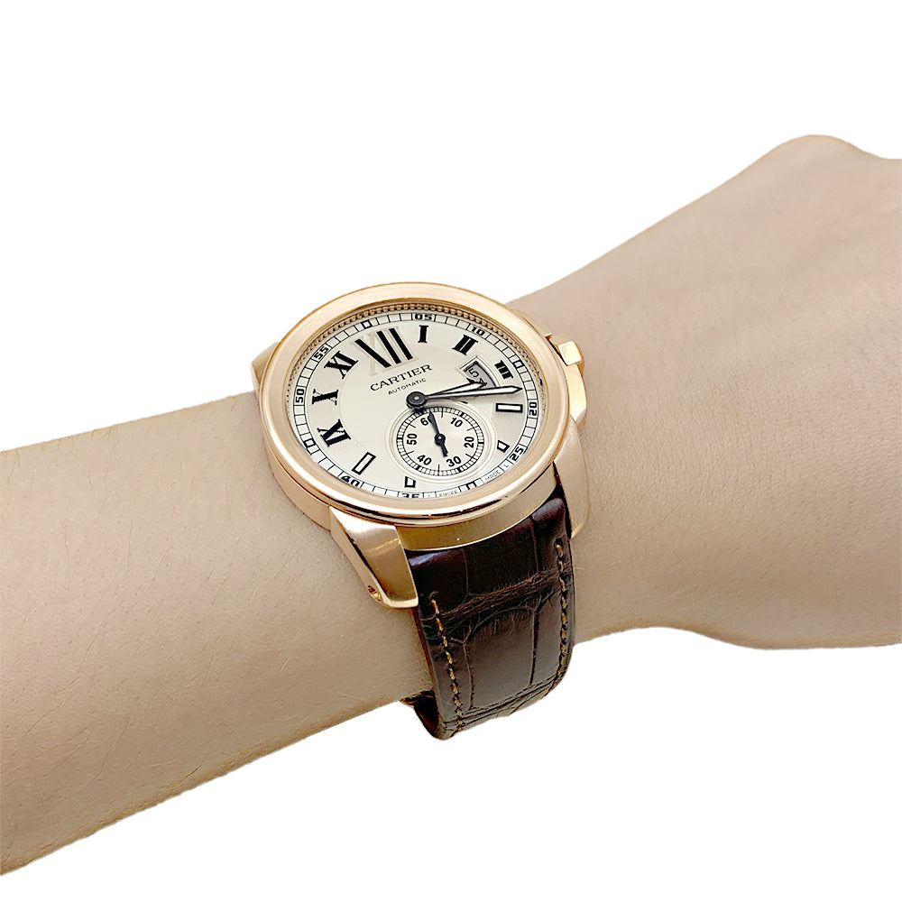 Cartier watch, "Calibre de Cartier", pink gold, leather.