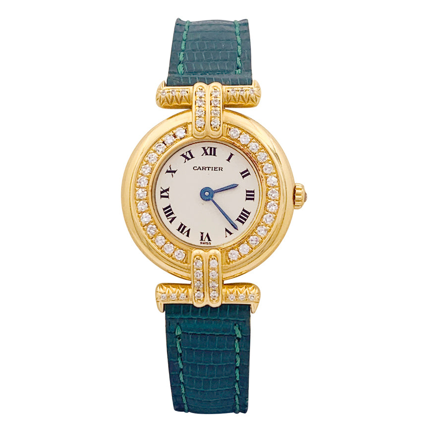 Cartier "Colisée" watch, yellow gold, diamonds, leather.