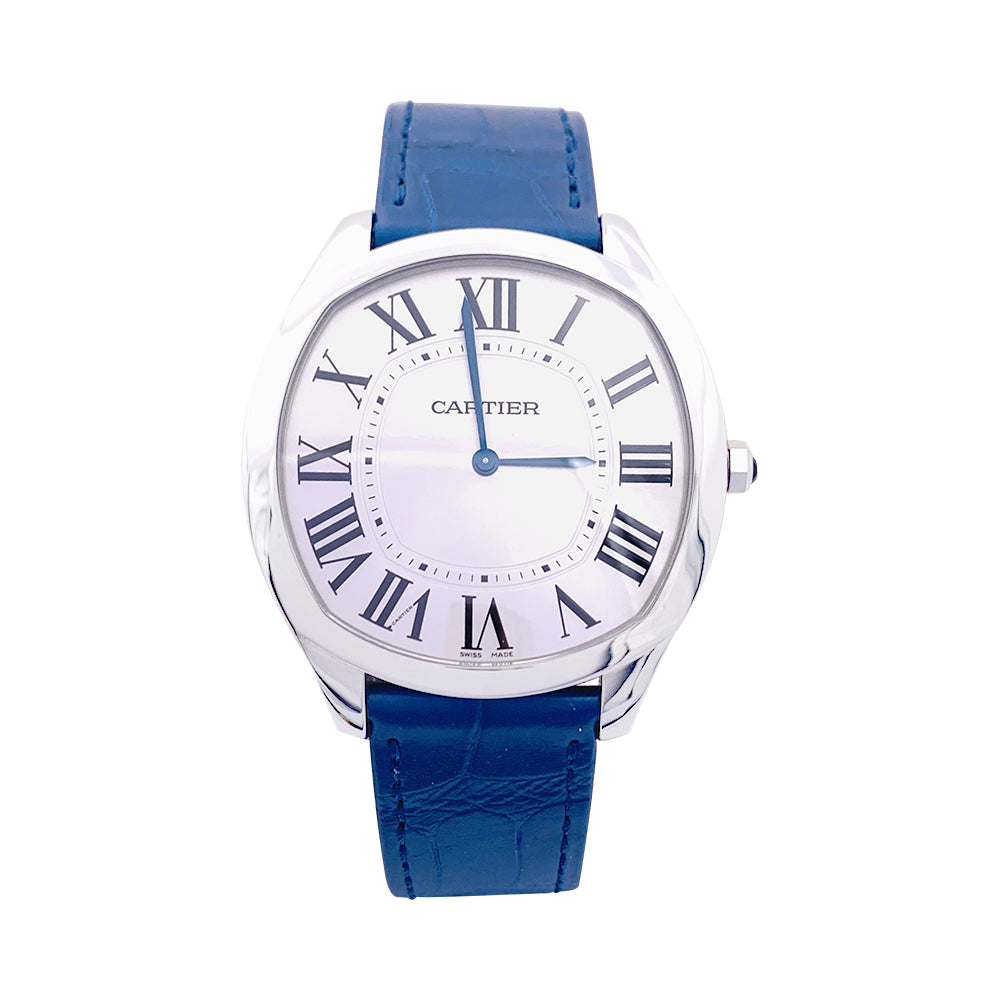 Cartier watch, "Drive de Cartier Extra-Flat", steel, leather.
