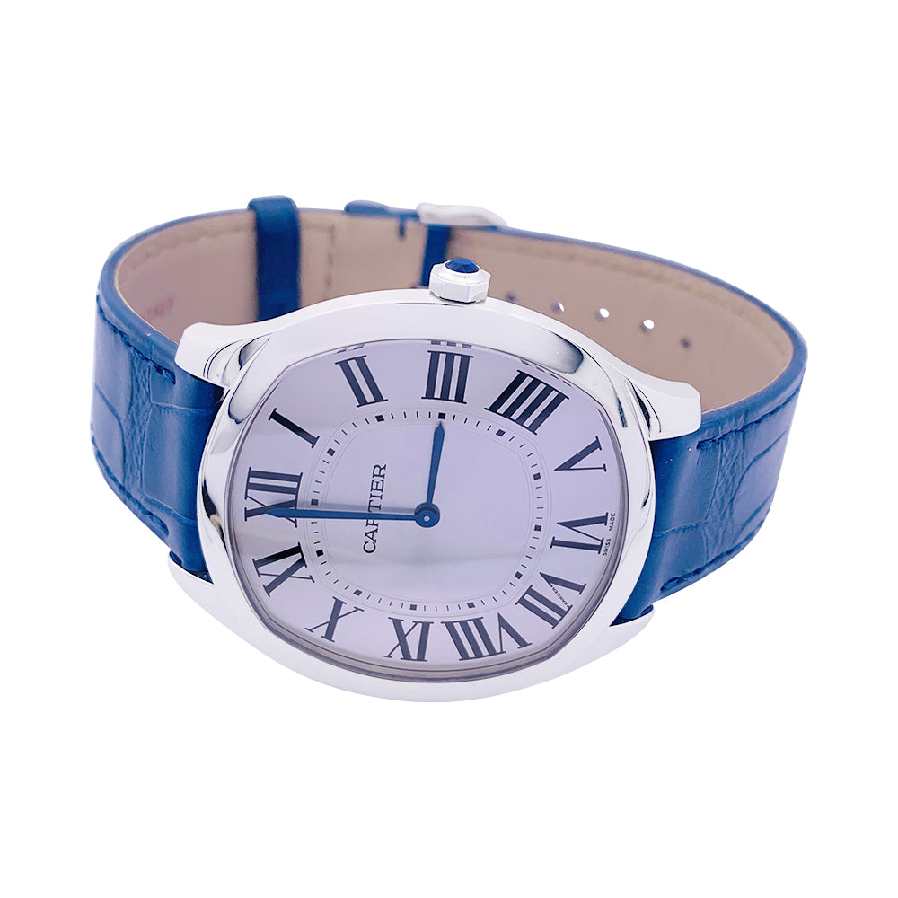 Cartier watch, "Drive de Cartier Extra-Flat", steel, leather.
