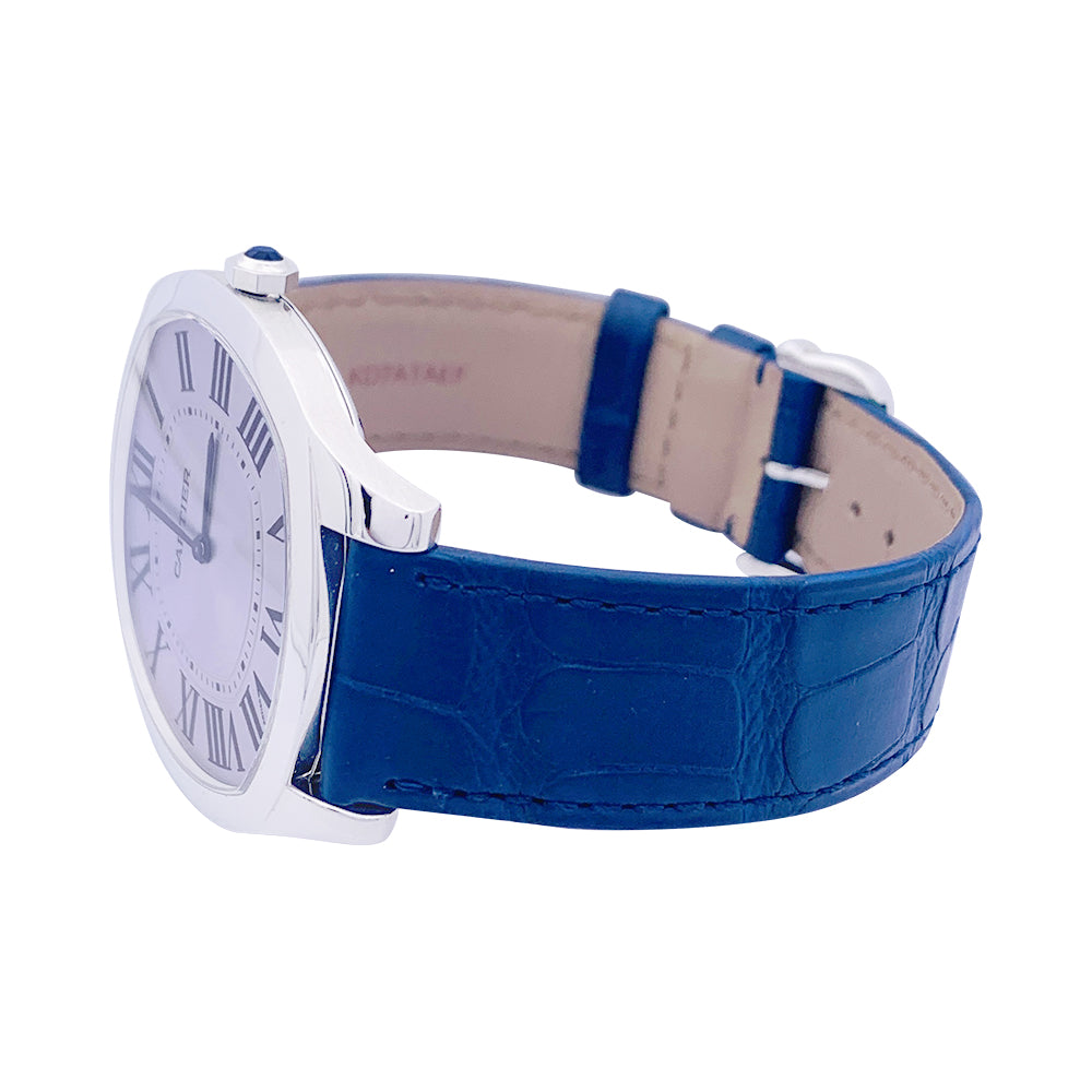 Cartier watch, "Drive de Cartier Extra-Flat", steel, leather.