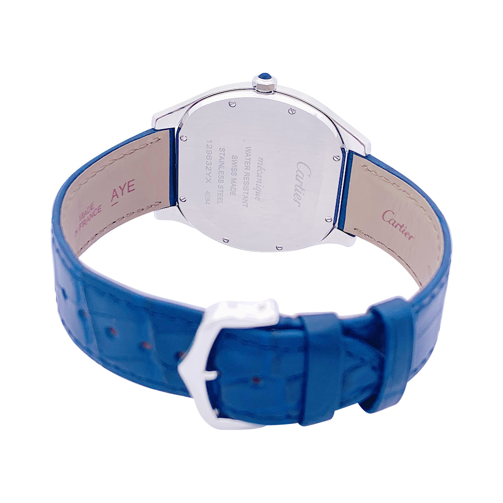 Cartier watch, "Drive de Cartier Extra-Flat", steel, leather.