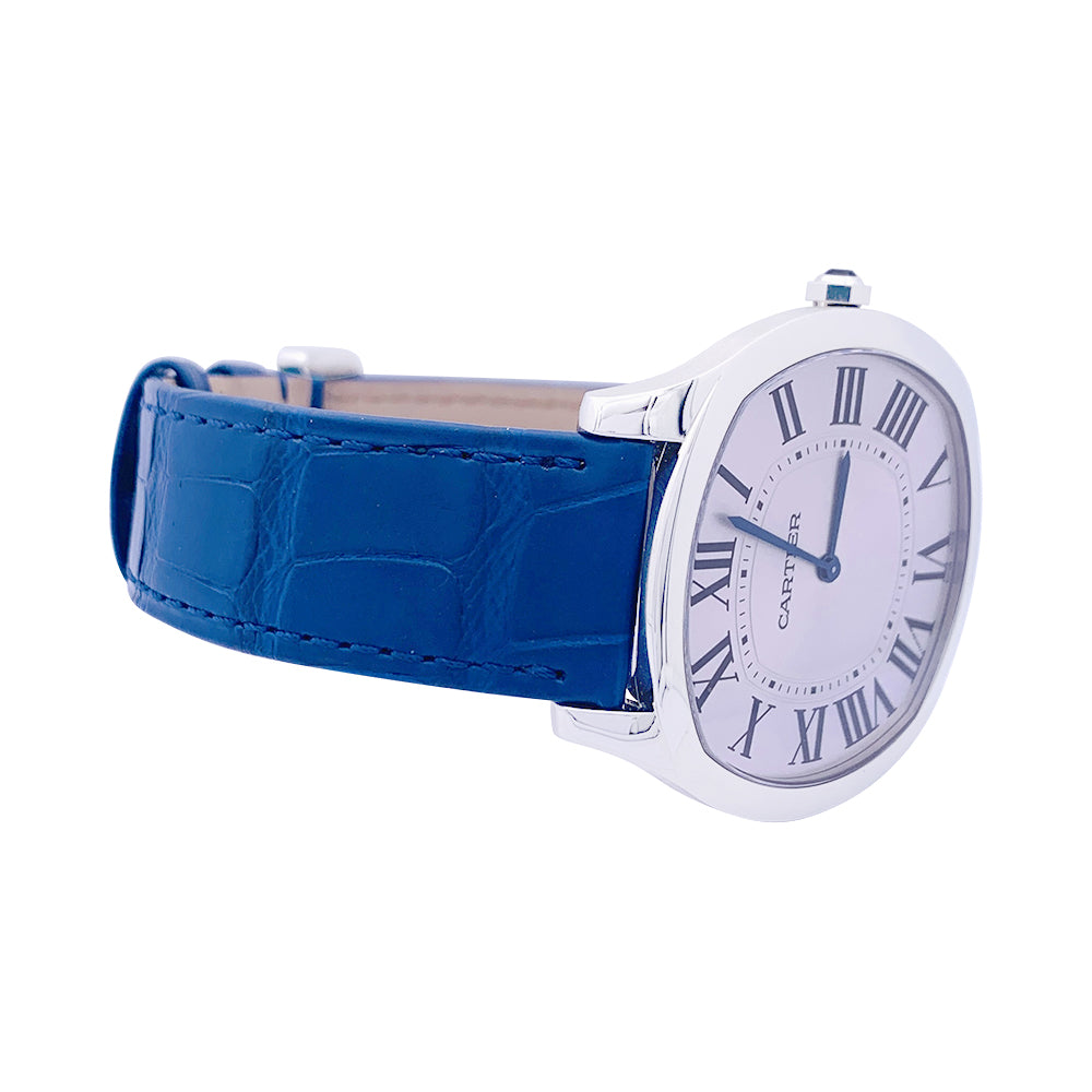 Cartier watch, "Drive de Cartier Extra-Flat", steel, leather.