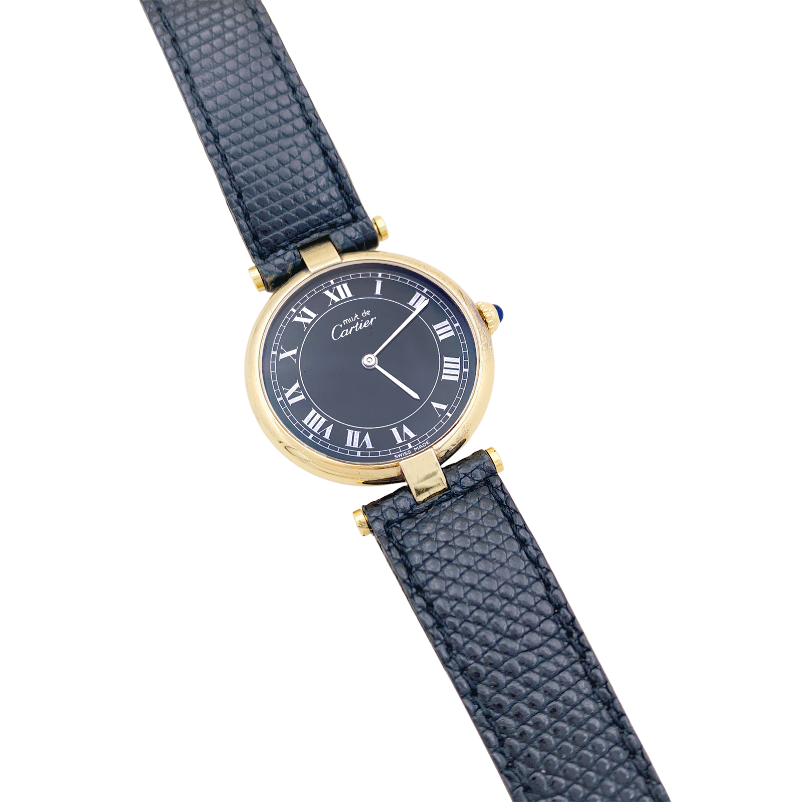 Cartier "Must Vendôme" vermeil watch, leather.