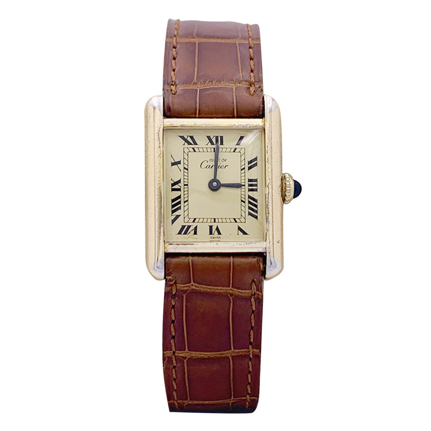 Cartier watch, "Must de Cartier", gold and silver plated, leather.