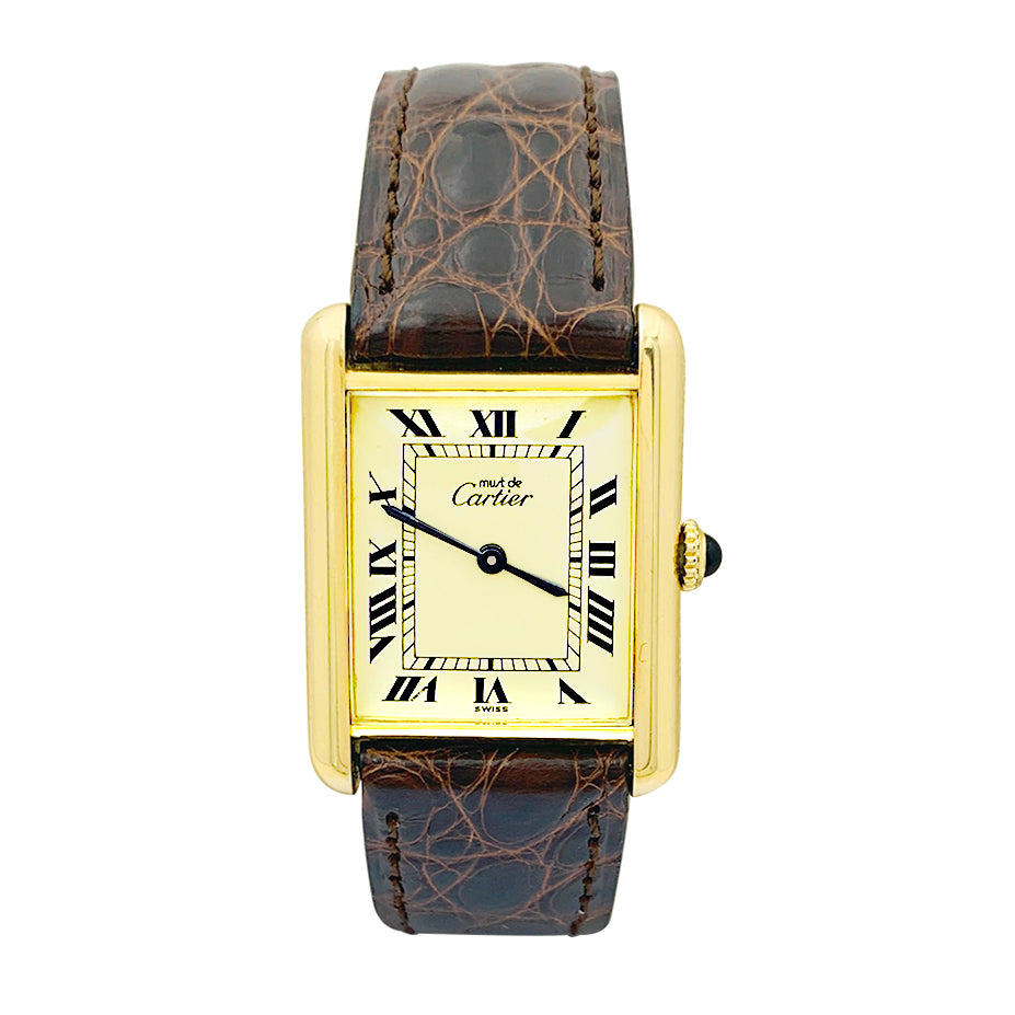 Cartier watch, "Must de Cartier", gold and silver plated, leather.