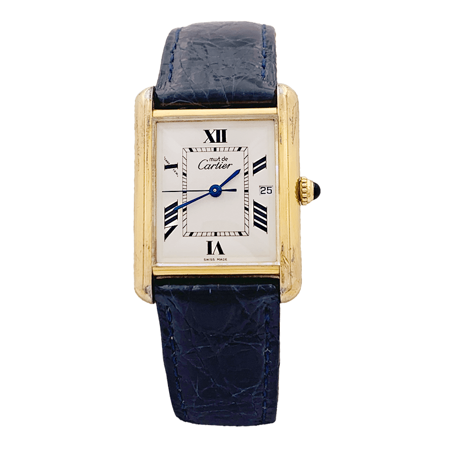 Montre Cartier, "Must de Cartier", plaqué or et argent, cuir. - Maison Eloe
