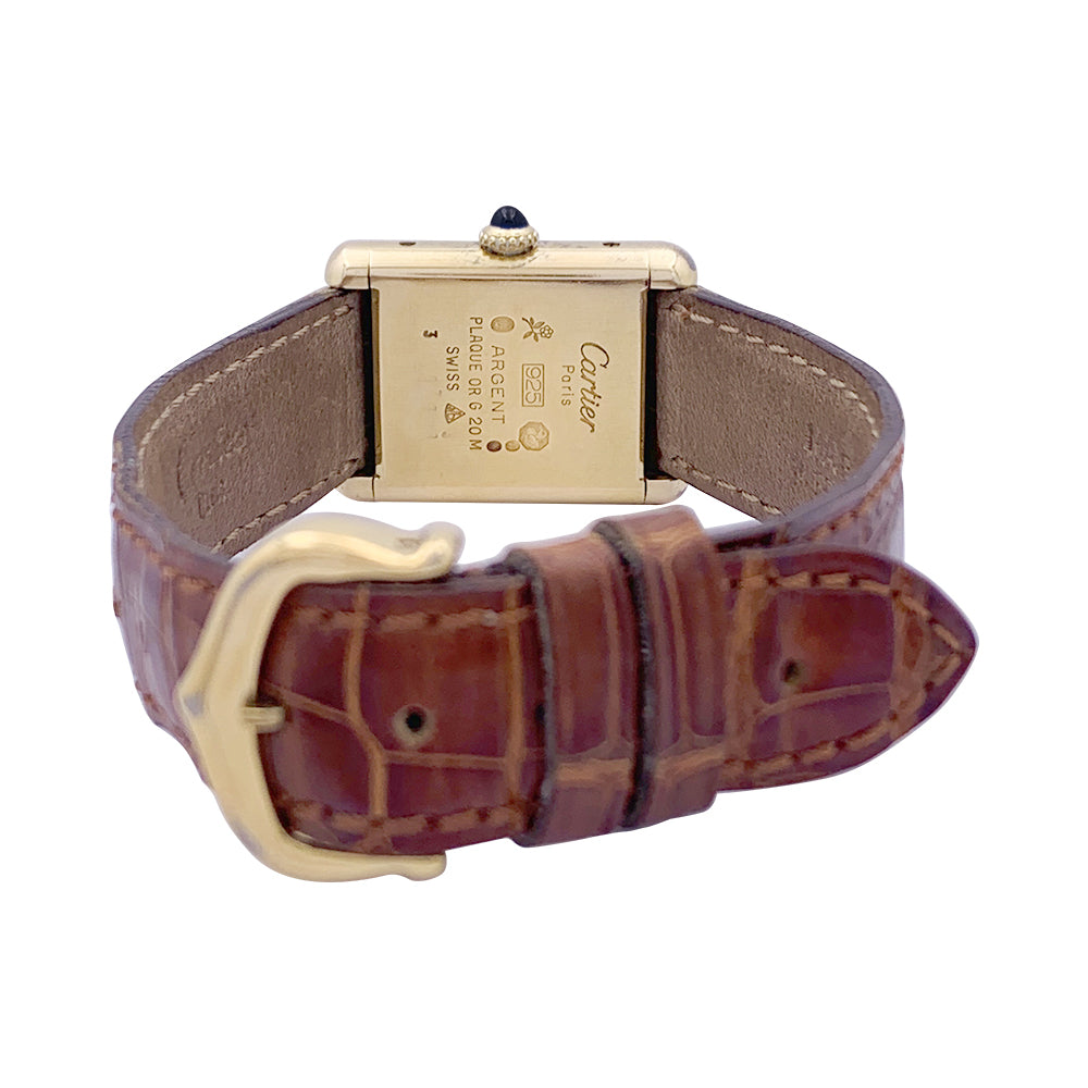 Cartier watch, "Must de Cartier", gold and silver plated, leather.