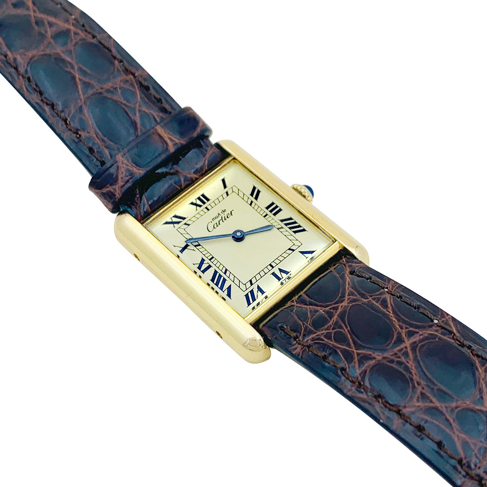 Cartier watch, "Must de Cartier", gold and silver plated, leather.