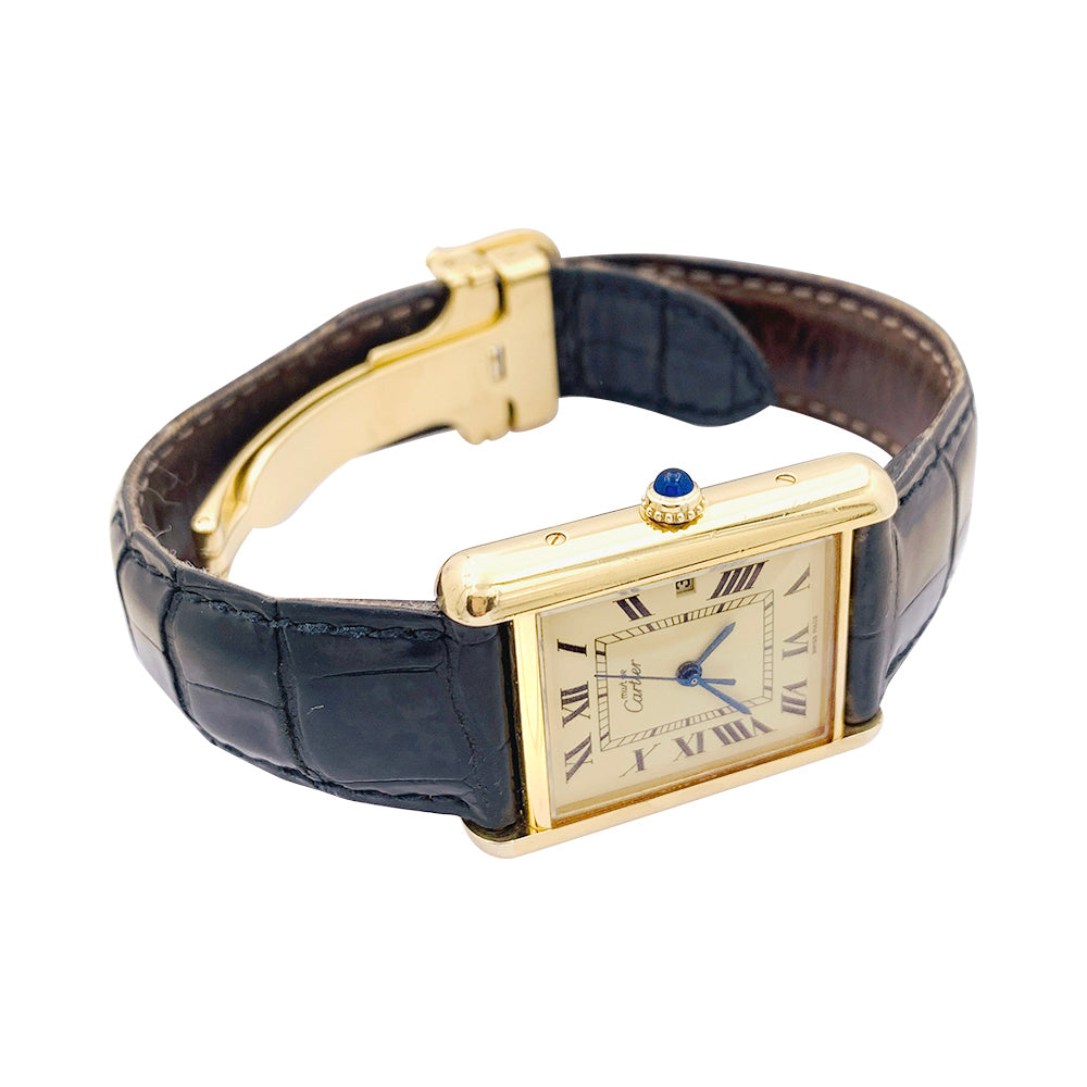 Cartier watch, "Must de Cartier", gold and silver plated, leather.