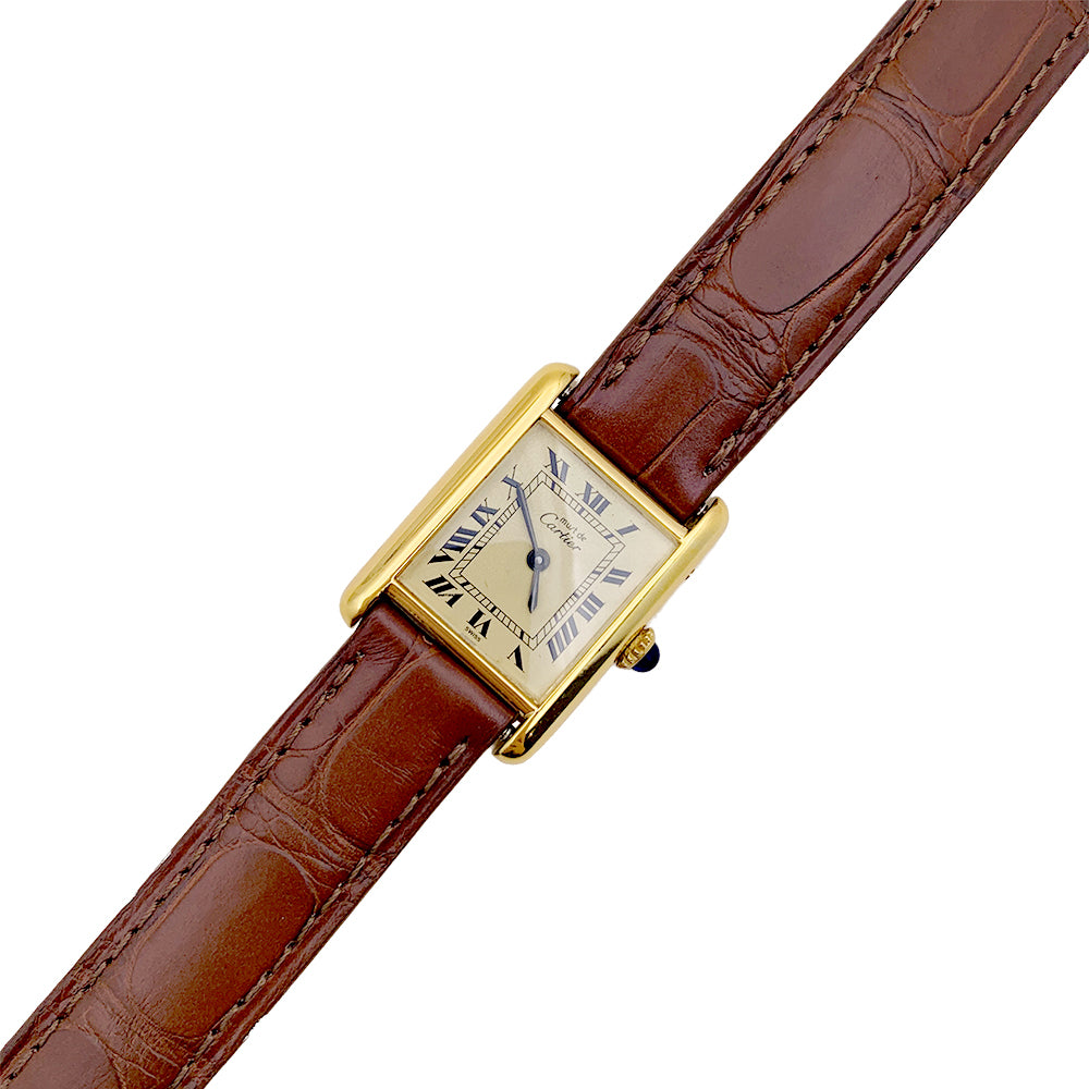 Cartier watch, "Must de Cartier", gold and silver plated, leather.