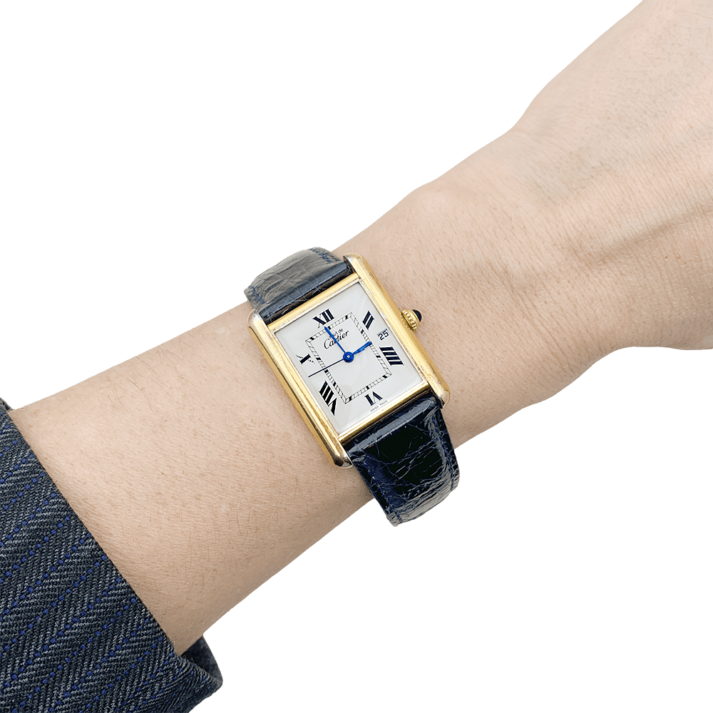 Montre Cartier, "Must de Cartier", plaqué or et argent, cuir. - Maison Eloe