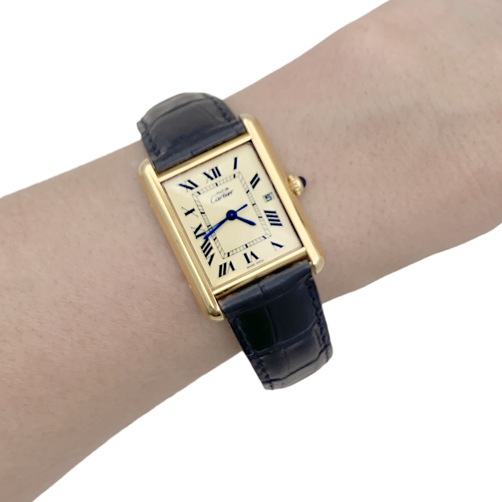 Cartier watch, "Must de Cartier", gold and silver plated, leather.