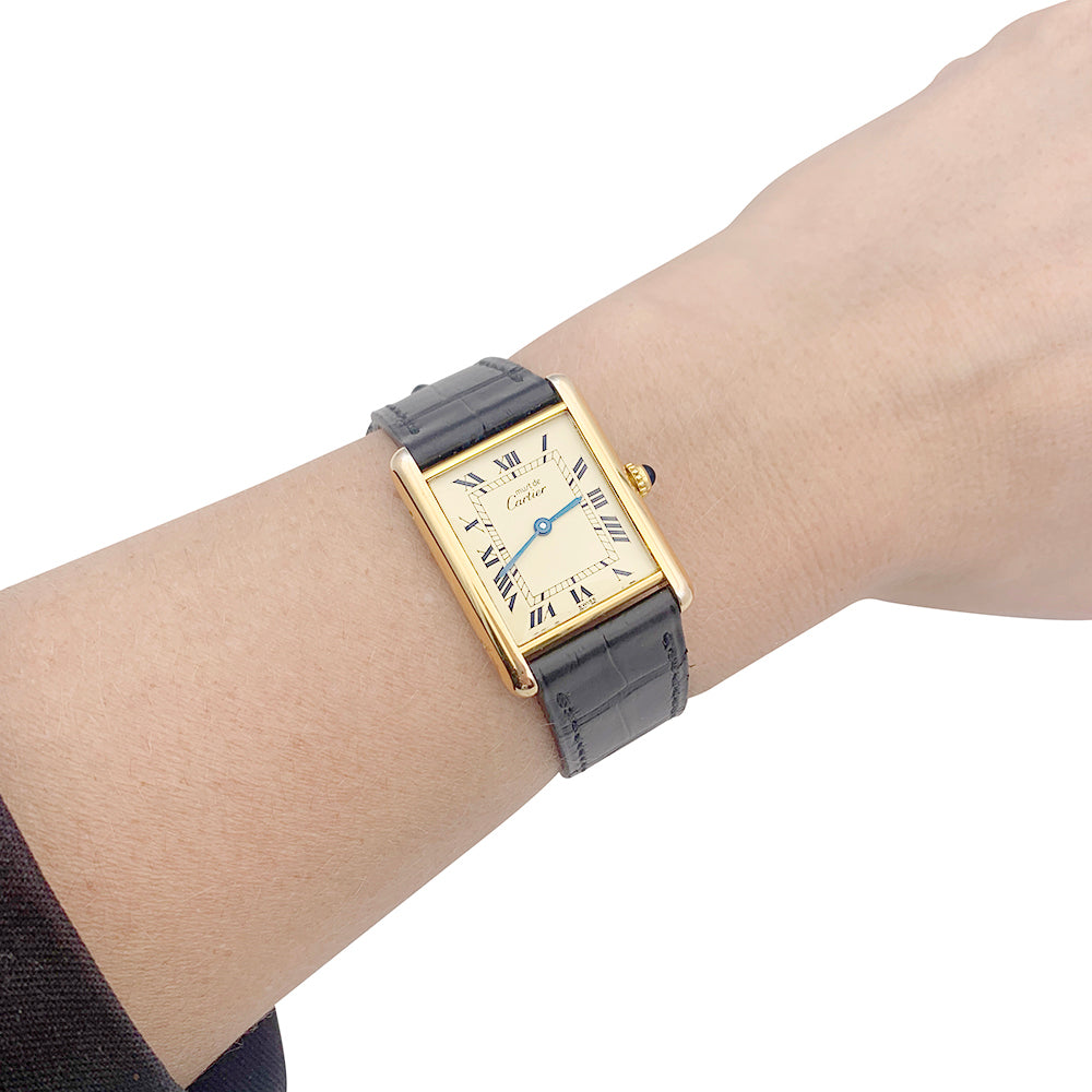 Cartier watch, "Must de Cartier", gold and silver plated, leather.
