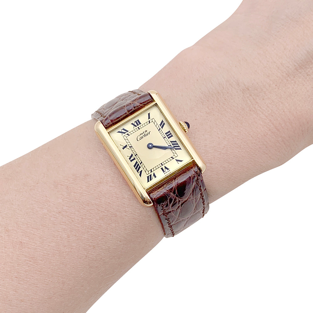 Cartier watch, "Must de Cartier", gold and silver plated, leather.