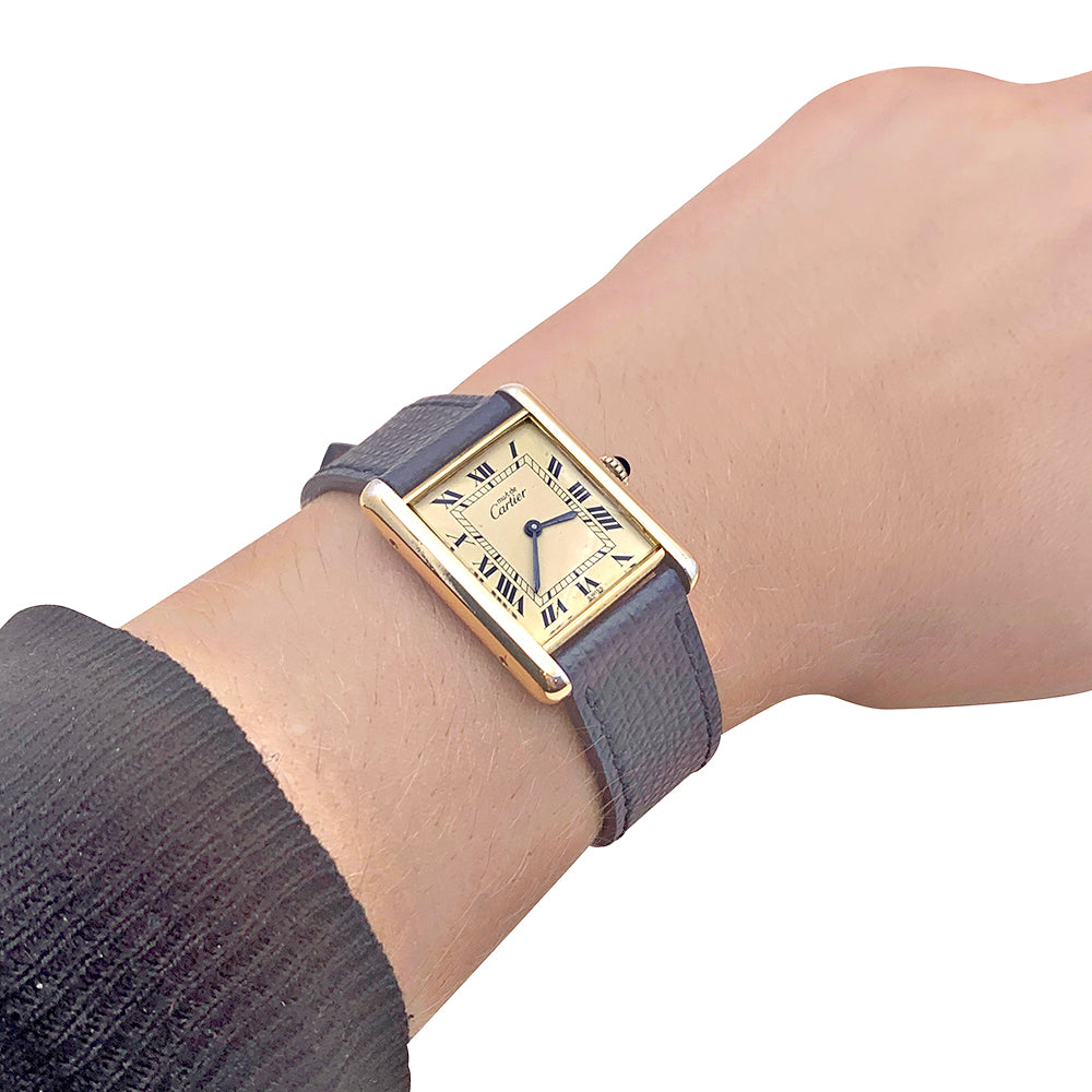 Cartier watch, "Tank Must de Cartier", gold and silver plated, leather.