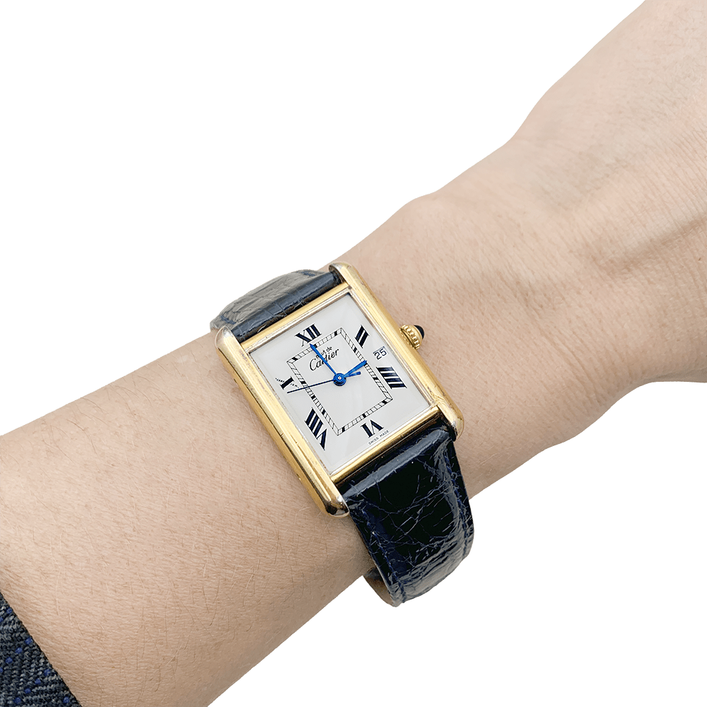 Montre Cartier, "Must de Cartier", plaqué or et argent, cuir. - Maison Eloe