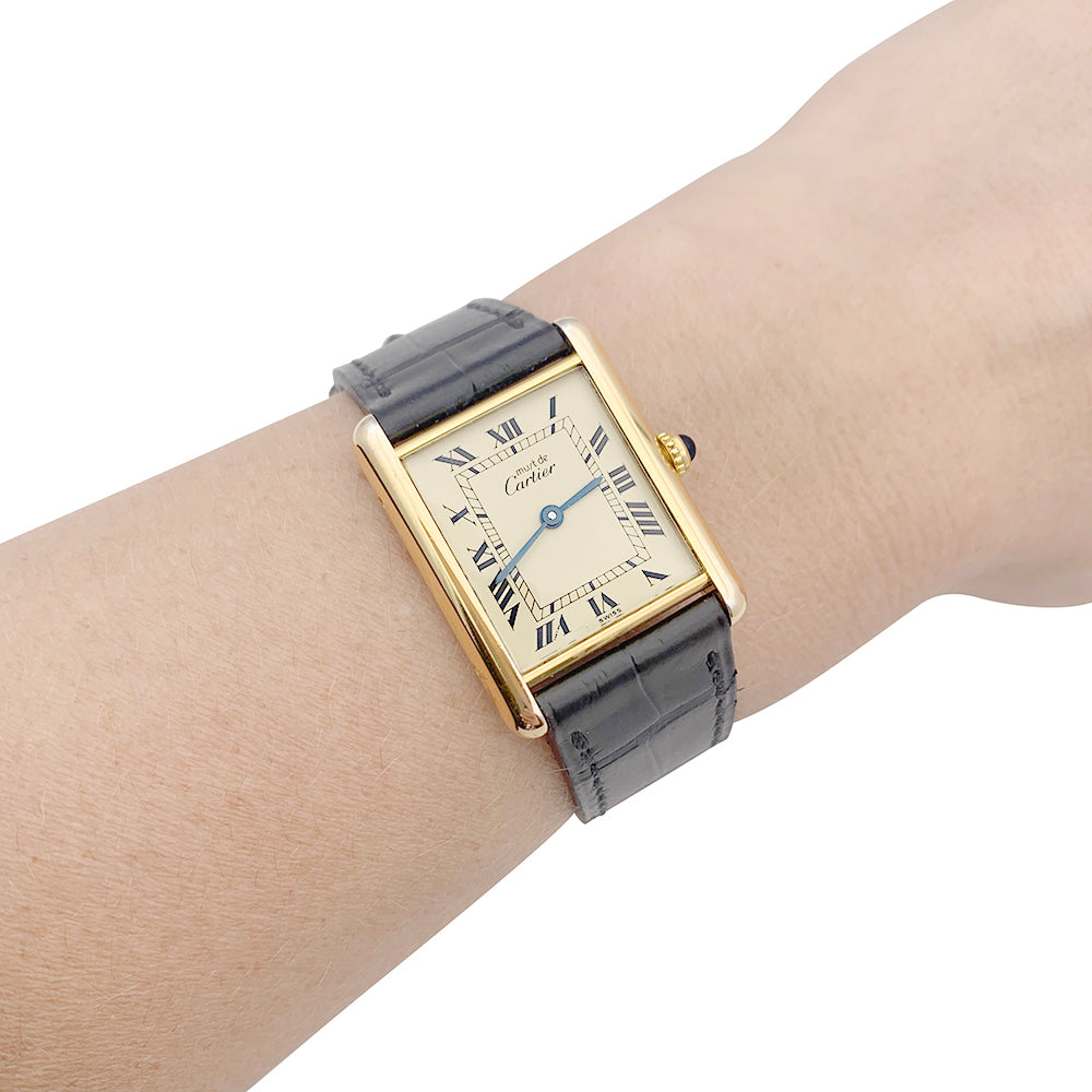 Cartier watch, "Must de Cartier", gold and silver plated, leather.
