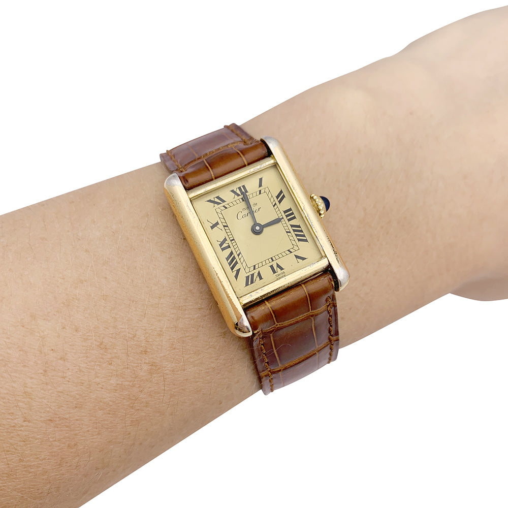 Cartier watch, "Must de Cartier", gold and silver plated, leather.