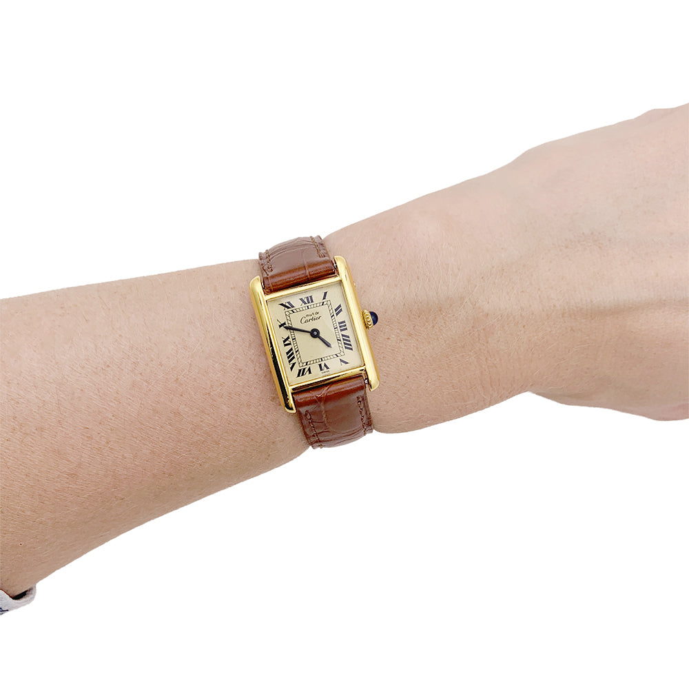 Cartier watch, "Must de Cartier", gold and silver plated, leather.