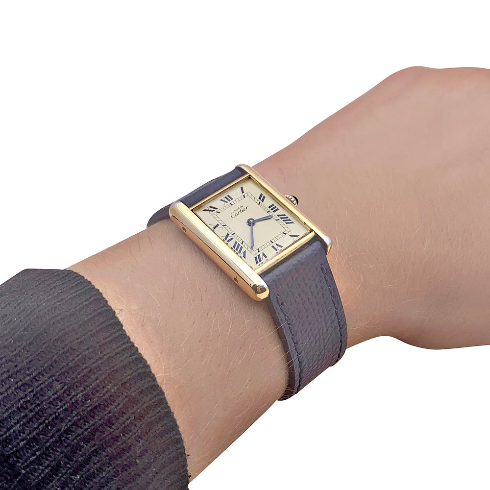 Cartier watch, "Tank Must de Cartier", gold and silver plated, leather.