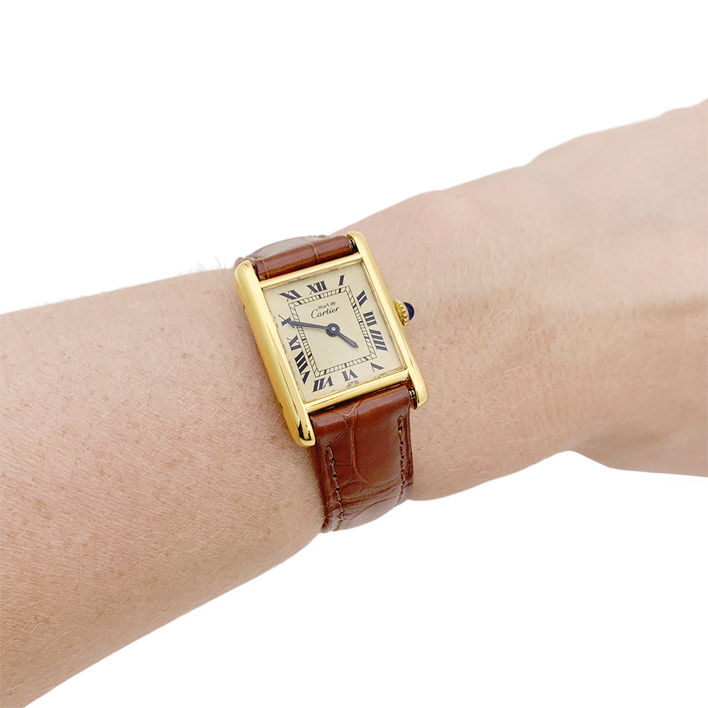 Cartier watch, "Must de Cartier", gold and silver plated, leather.