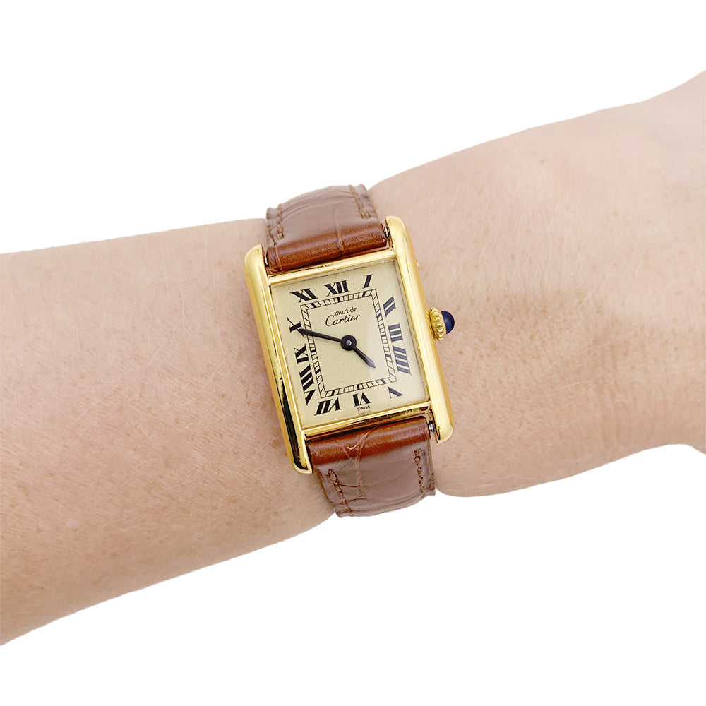 Cartier watch, "Must de Cartier", gold and silver plated, leather.