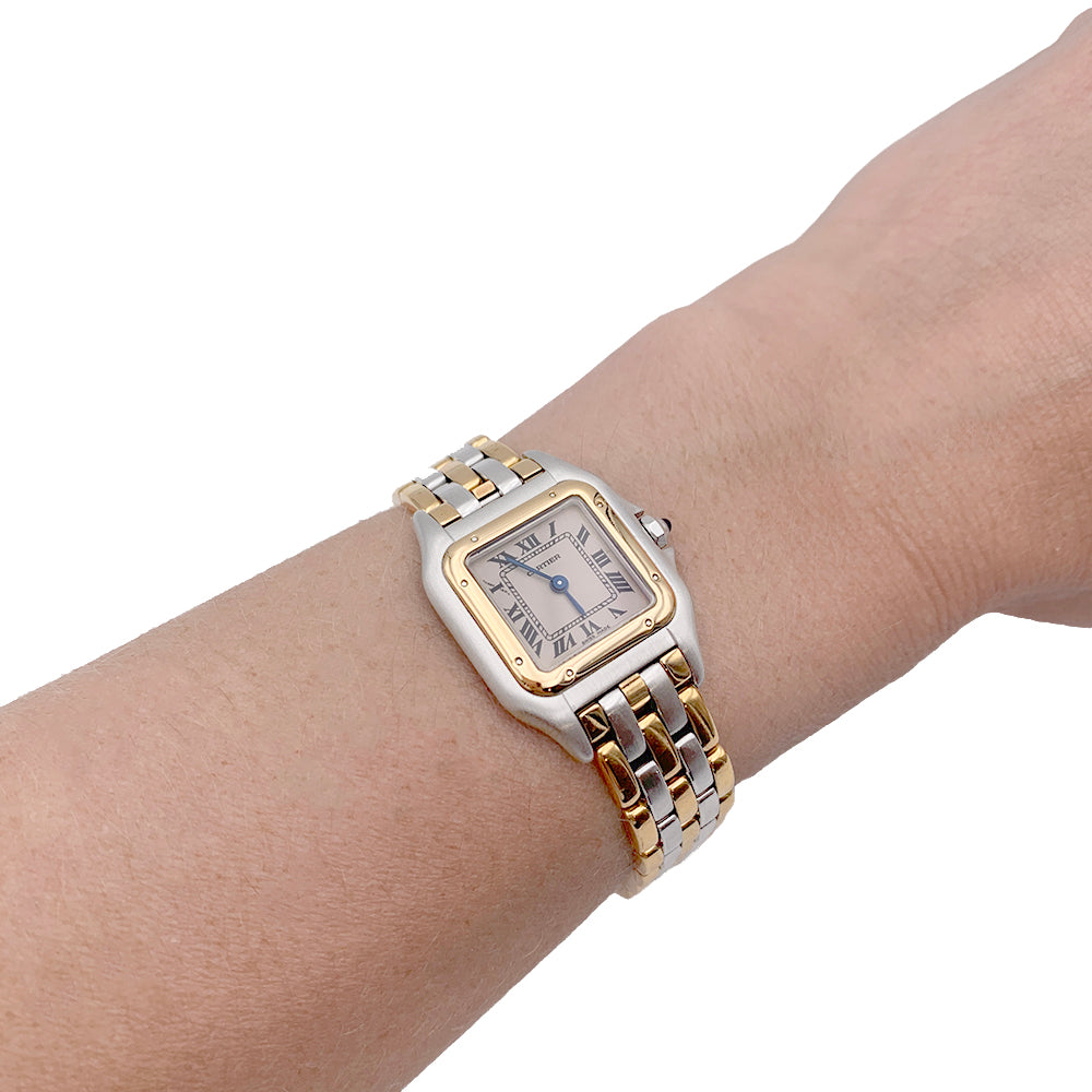 Cartier watch, "Panther", steel, three rows of gold.