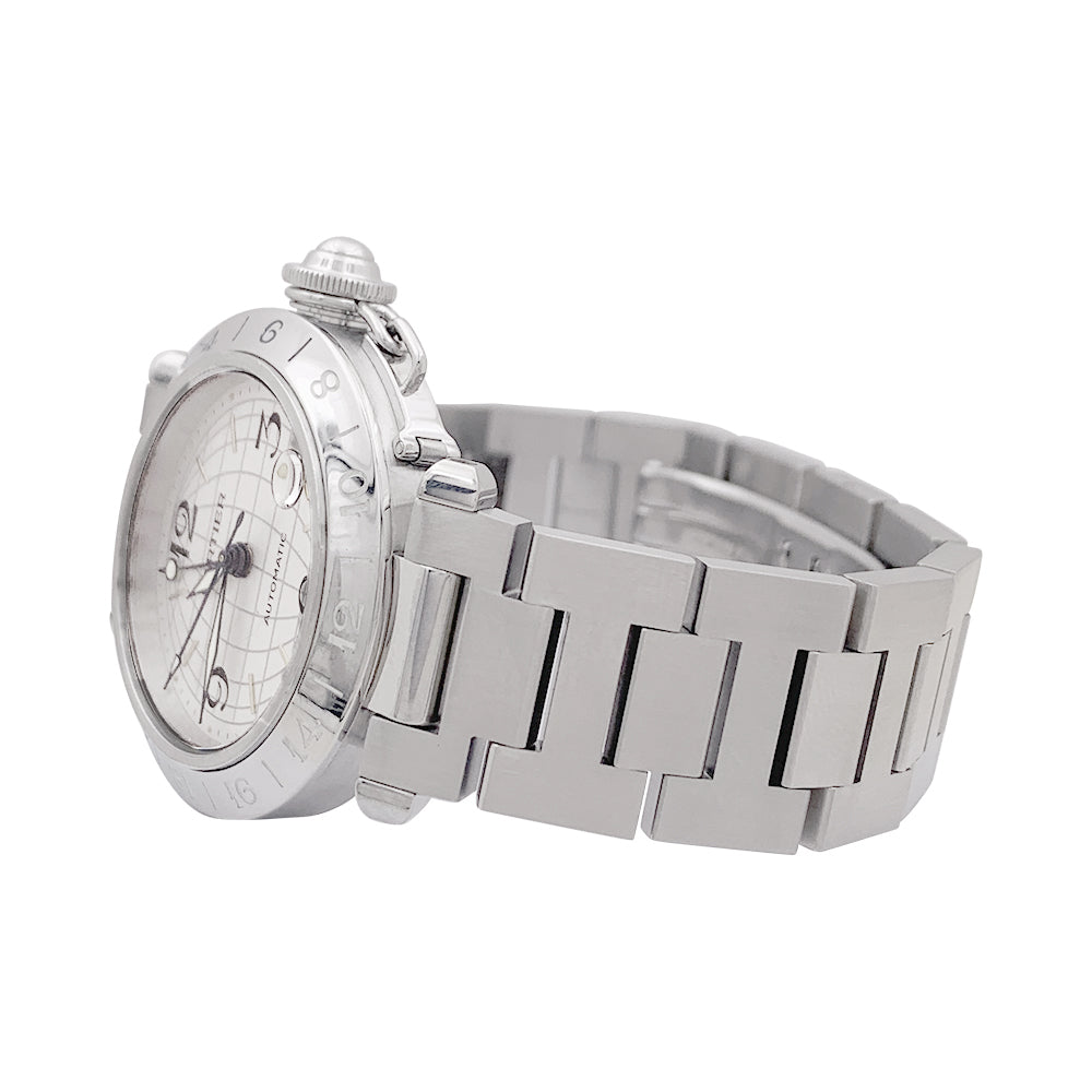 Cartier "Pasha GMT" steel watch.