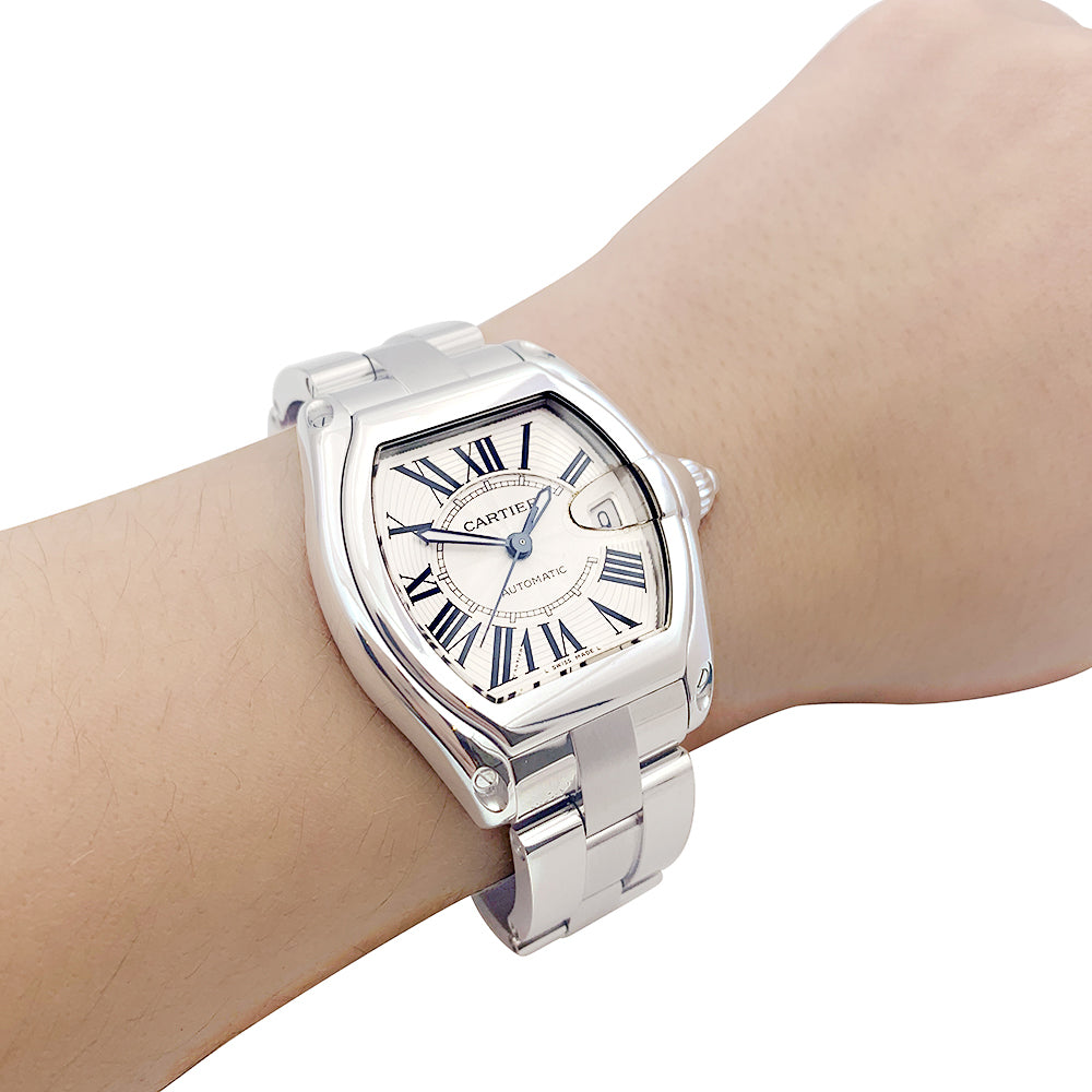 Cartier watch, "Roadster", steel on steel.