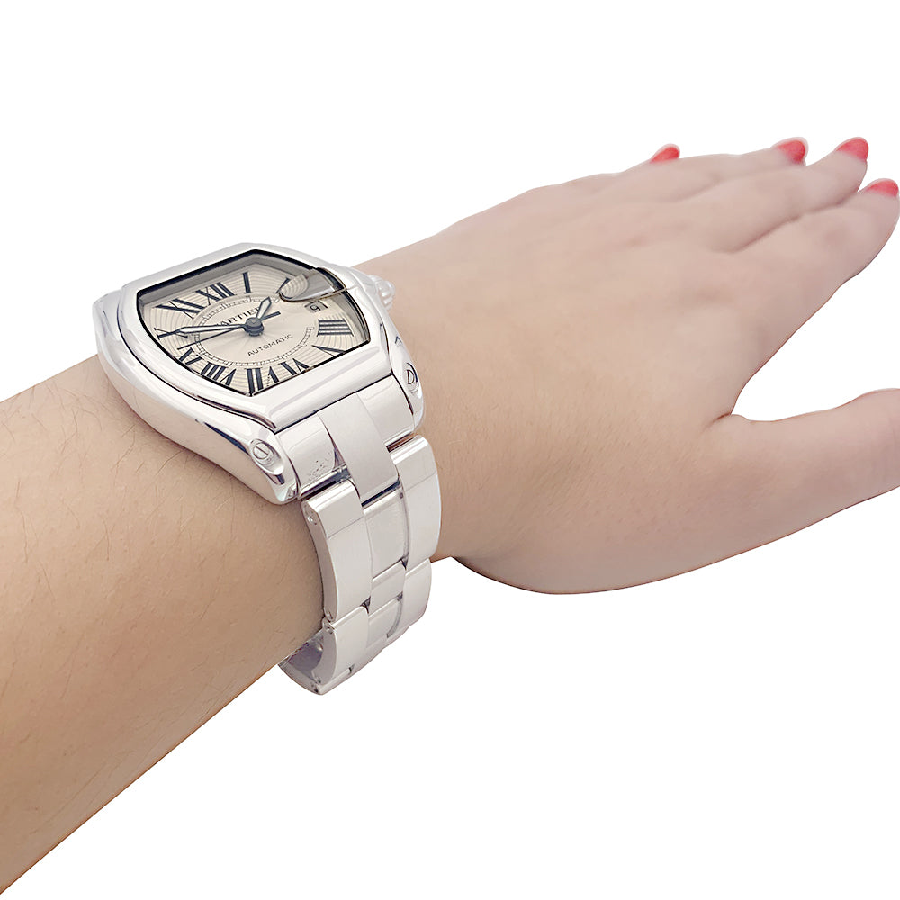 Cartier watch, "Roadster", steel on steel.