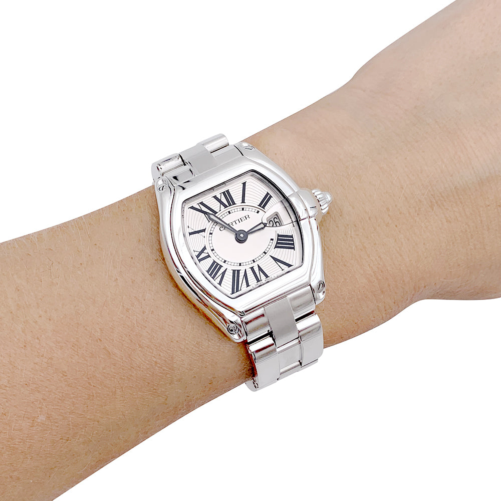 Cartier watch, "Roadster", steel on steel.