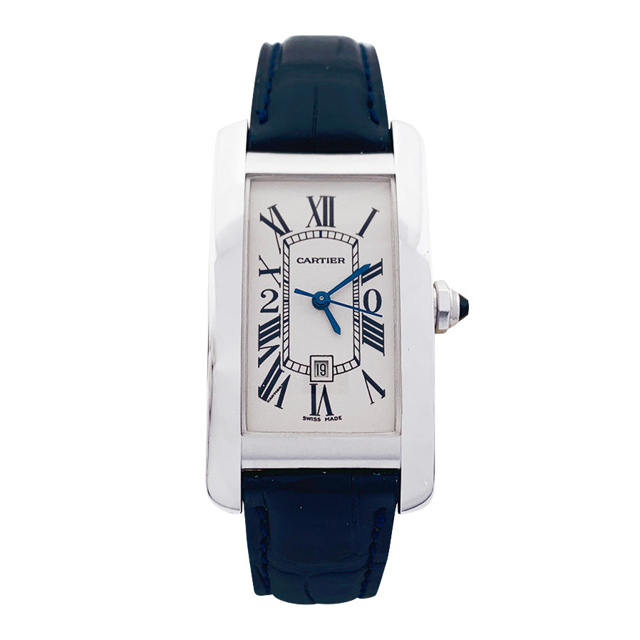 Montre Cartier, "Tank Américaine", or blanc.