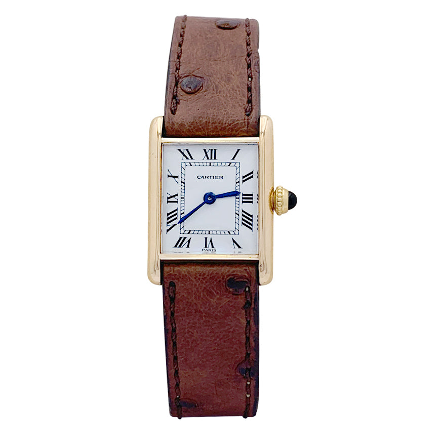 Cartier "Tank Louis Cartier" watch, yellow gold, leather.