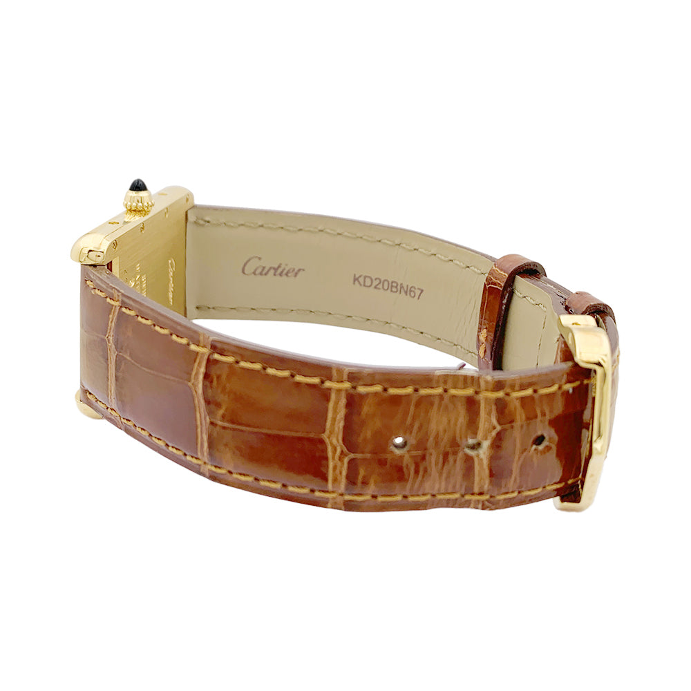 Cartier "Tank Louis Cartier" watch, yellow gold, leather.