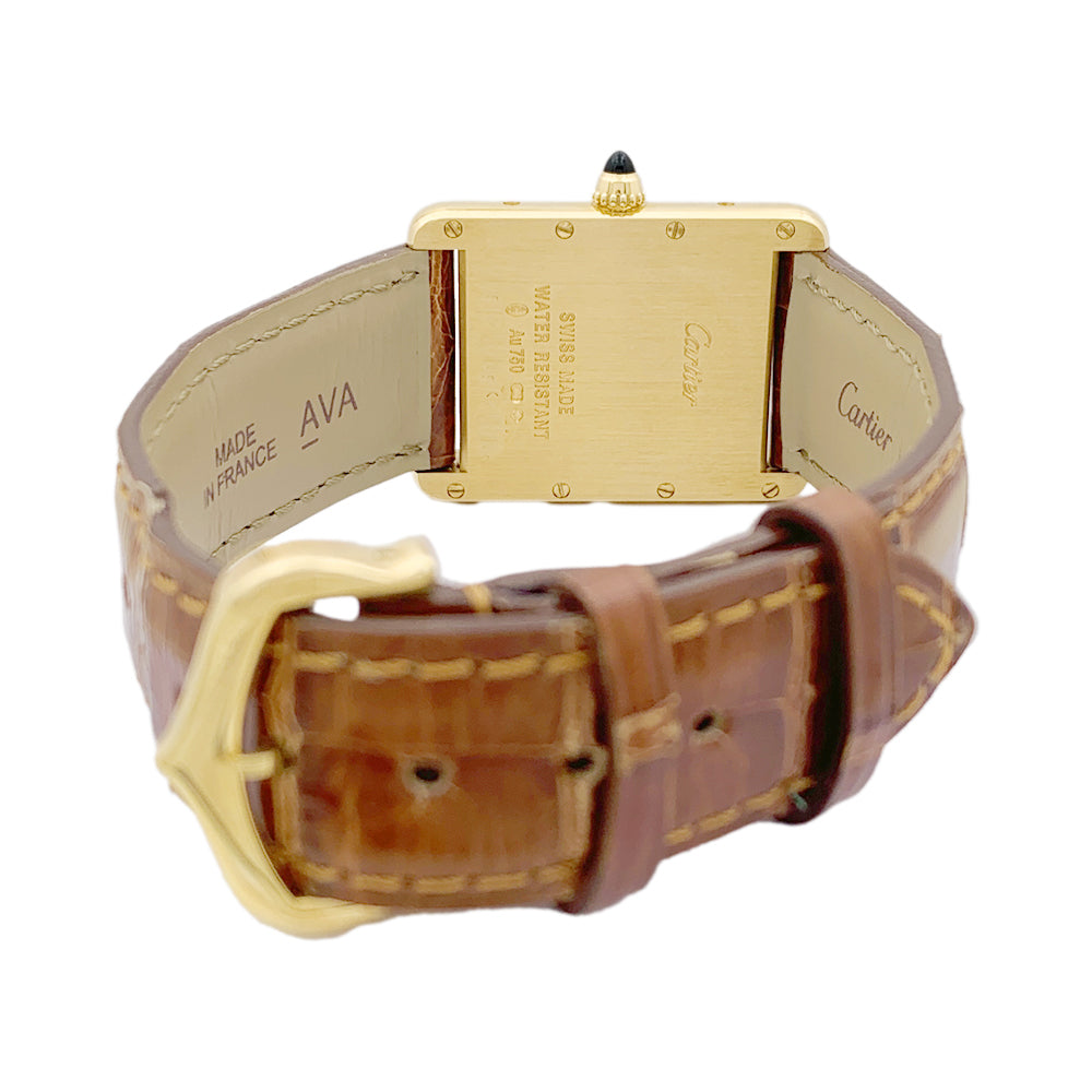 Cartier "Tank Louis Cartier" watch, yellow gold, leather.