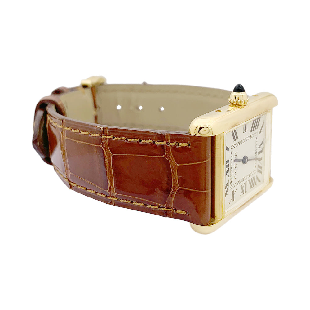 Cartier "Tank Louis Cartier" watch, yellow gold, leather.