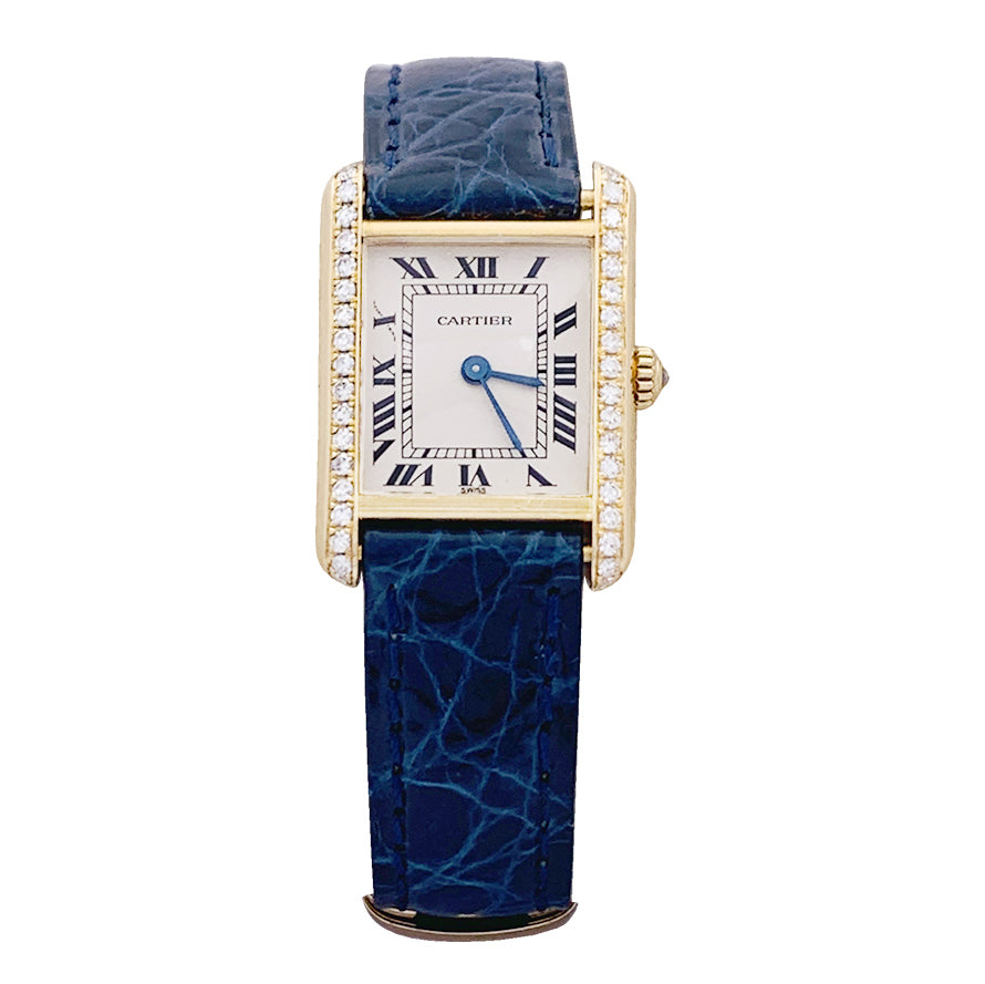 Cartier watch, "Tank Louis Cartier", yellow gold and diamonds.