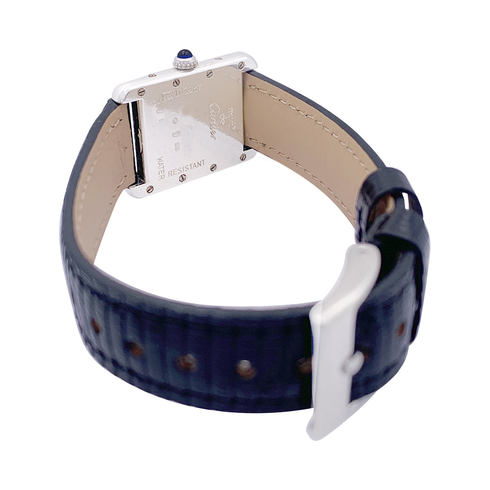 Cartier "Tank Must" silver, leather watch.