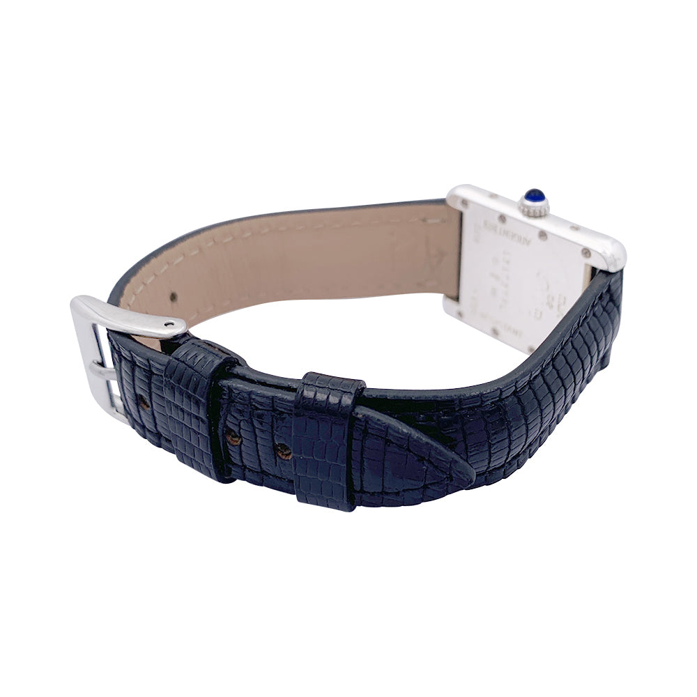 Cartier "Tank Must" silver, leather watch.